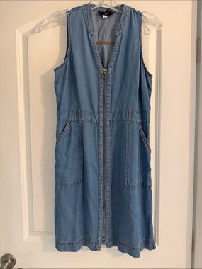 INC International Concepts Light Blue Denim Zip-Front Sleeveless Dress